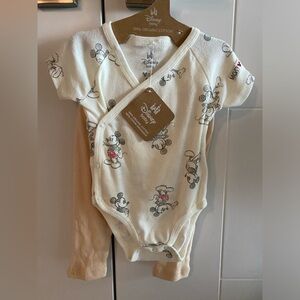 Disney Baby Organci Cotton Mickey Minnie Wrap Onesie and Pant Set 6-9m